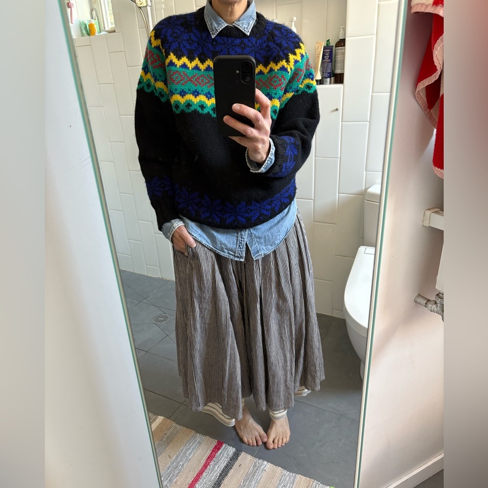 Vintage Black Multi Shetland Wool Fairisle Crewneck Sweater